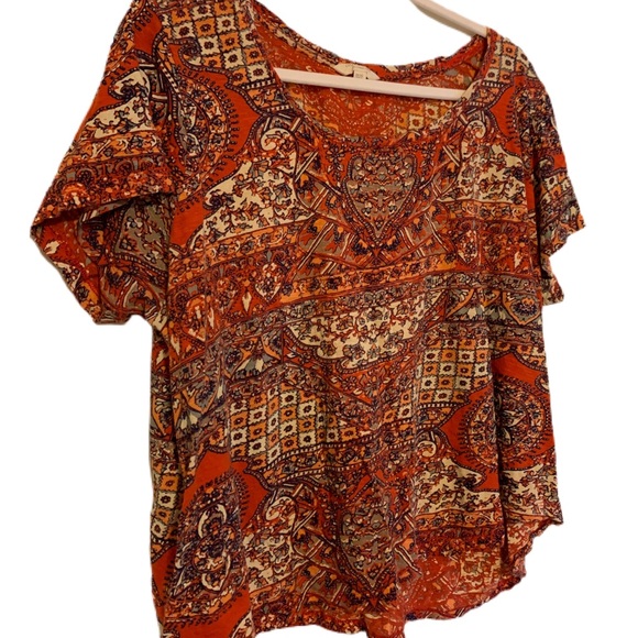 Lucky Brand Boho Print Burnt Orange Tee - Picture 2 of 4